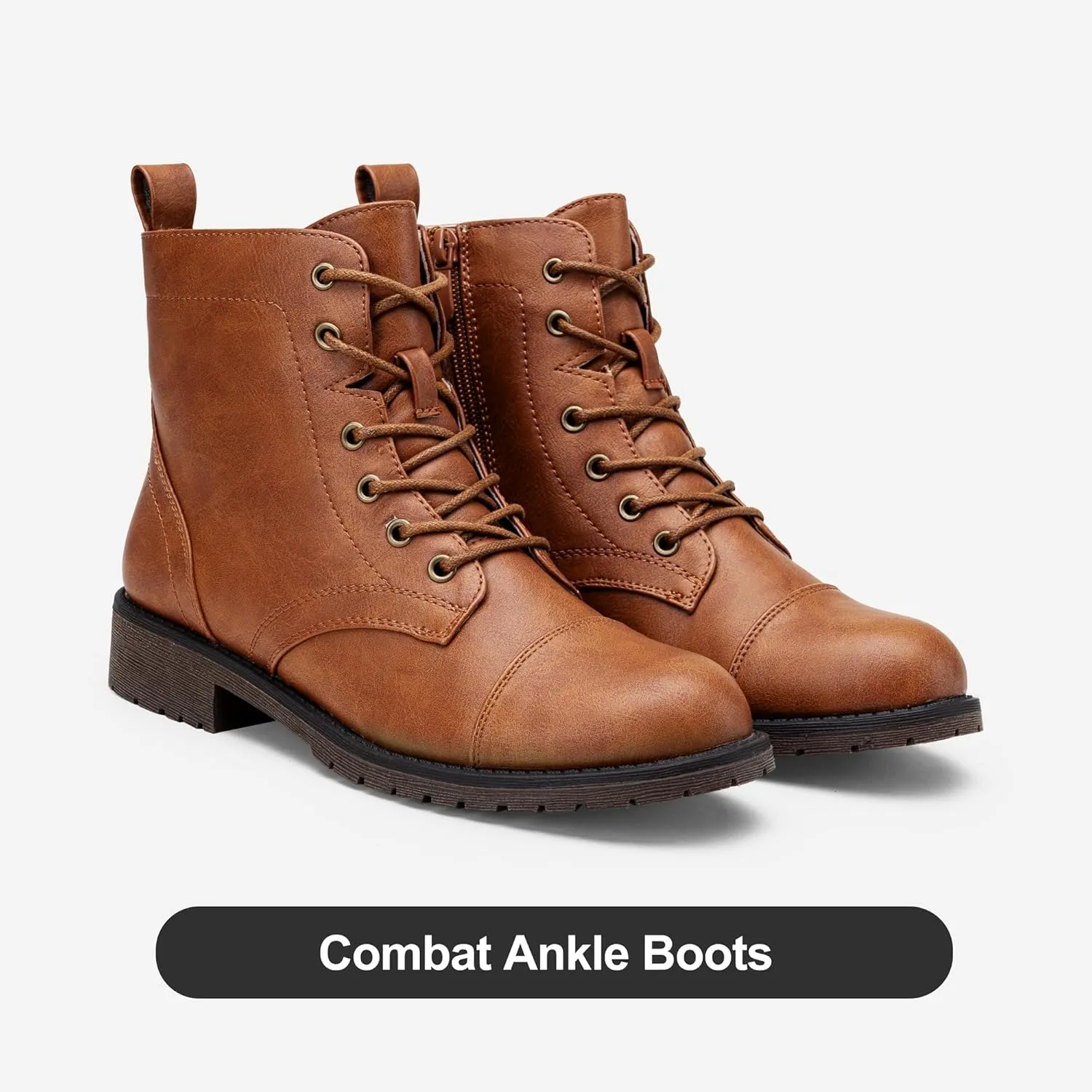 Vepose Women's Ankle Boots Lace up, Flat Fashion Combat Booties Low Heel