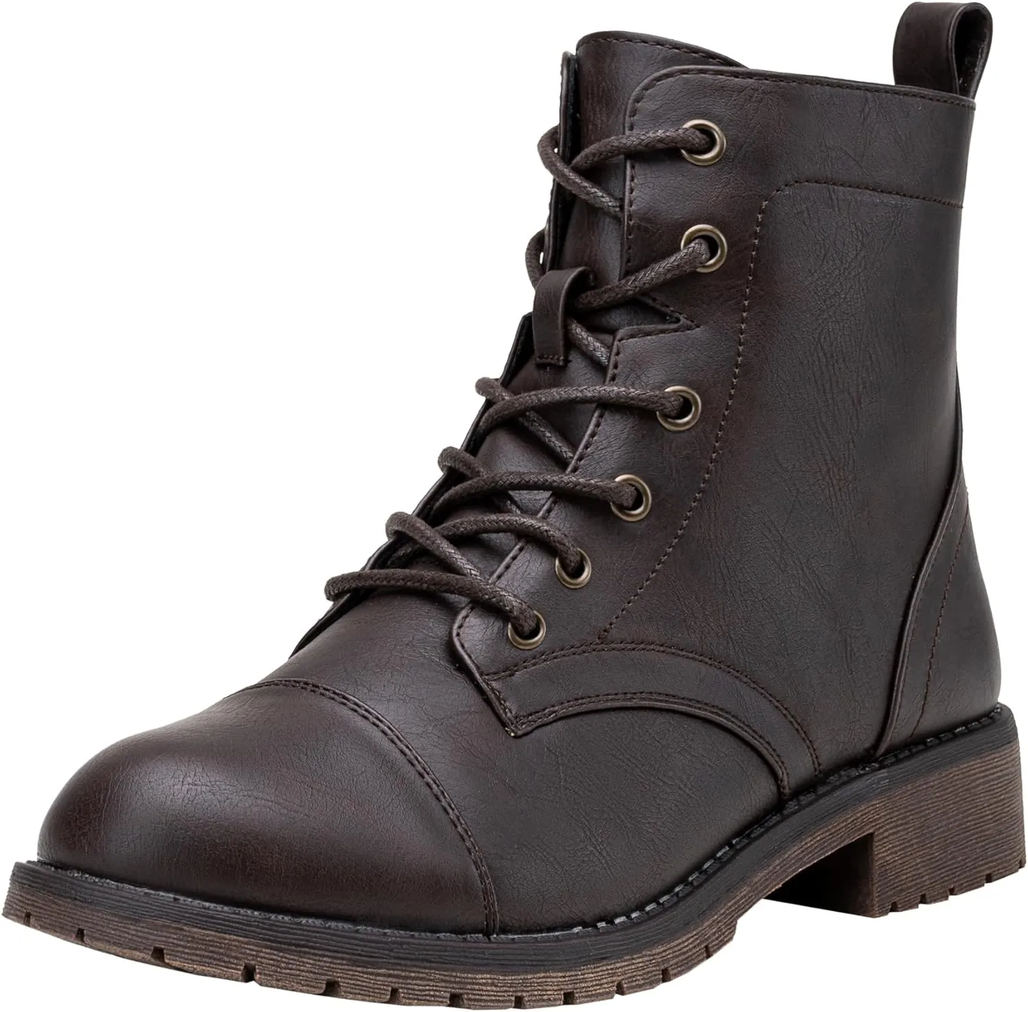 Vepose Women's Ankle Boots Lace up, Flat Fashion Combat Booties Low Heel