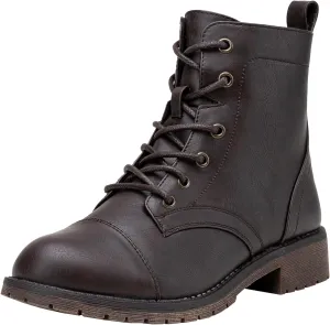 Vepose Women's Ankle Boots Lace up, Flat Fashion Combat Booties Low Heel