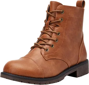 Vepose Women's Ankle Boots Lace up, Flat Fashion Combat Booties Low Heel