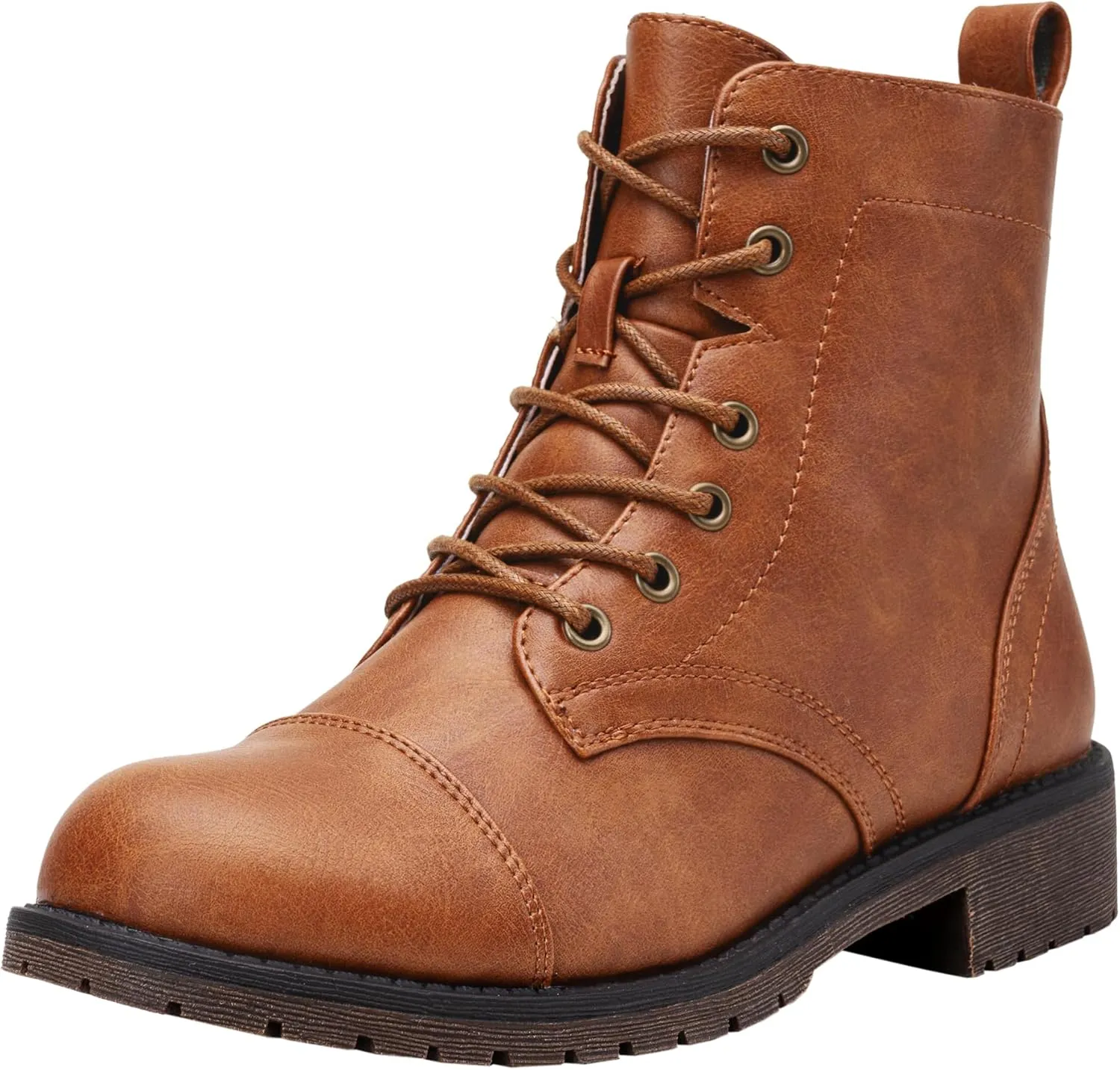 Vepose Women's Ankle Boots Lace up, Flat Fashion Combat Booties Low Heel