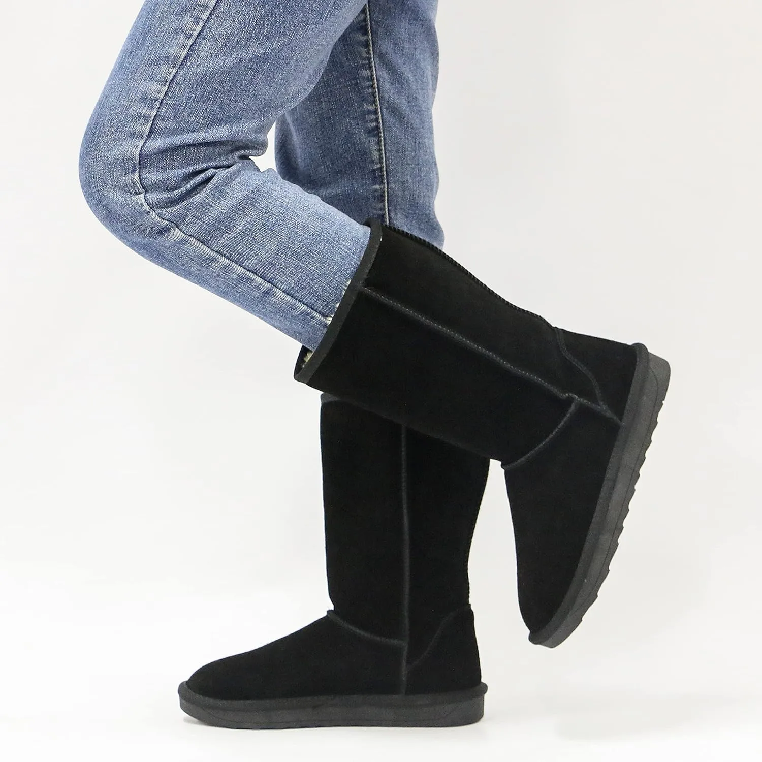 Vepose Women's Winter Snow Boots Warm Fur Mid Calf Tall Suede Fuzzy Slip on Shoes