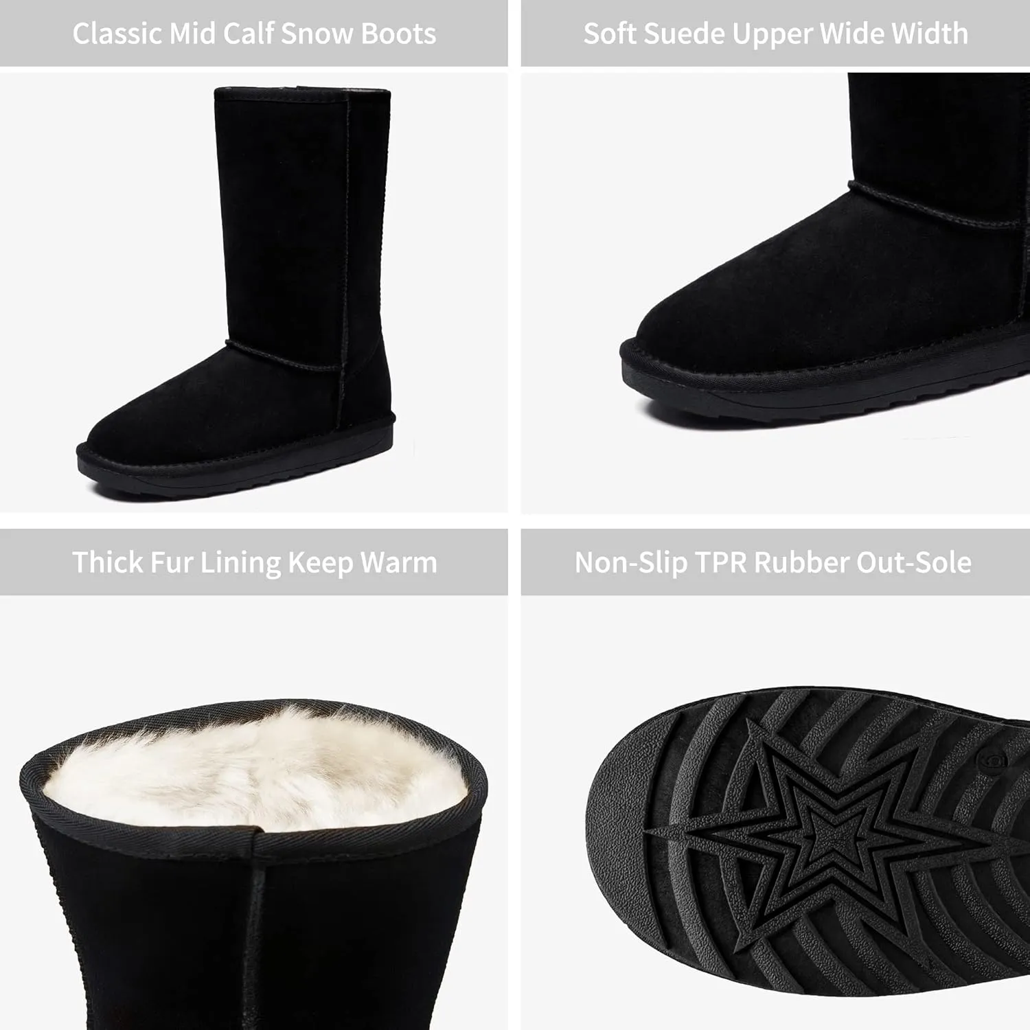Vepose Women's Winter Snow Boots Warm Fur Mid Calf Tall Suede Fuzzy Slip on Shoes
