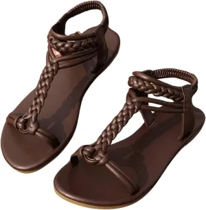 Verdusa Women's Braided Flat Sandals Summer Gladiator Shoes Open Toe Slingback Sandals