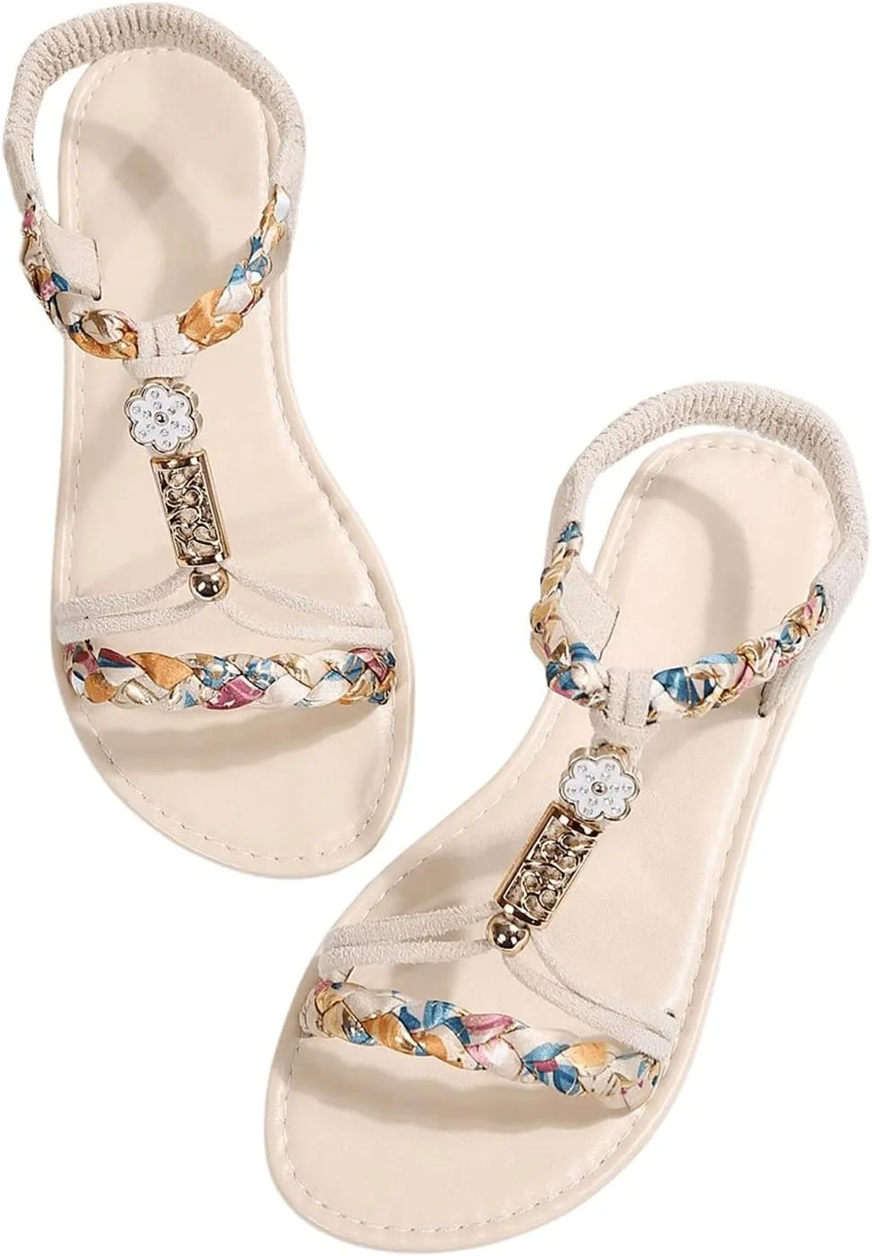 Verdusa Women's Colorful Braided Beaded Flat Sandals Open Toe Summer Beach Leather Sandals