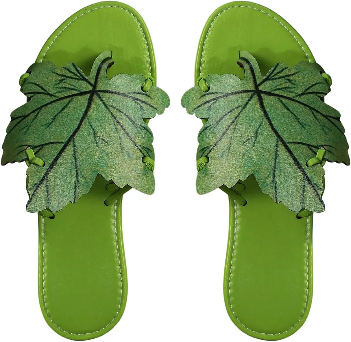 Verdusa Women's Leaf PU Leather Flip Flops Open Toe Slip on Slides Flat Thong Sandals