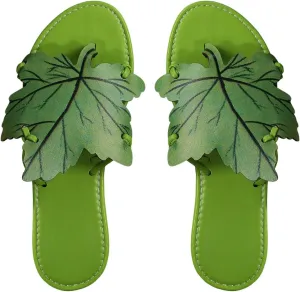 Verdusa Women's Leaf PU Leather Flip Flops Open Toe Slip on Slides Flat Thong Sandals