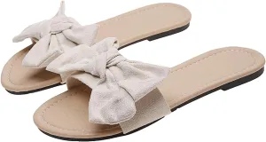 Verdusa Women's Leopard Print Sandals Bow Front Open Toe Slip on Flat Sandals