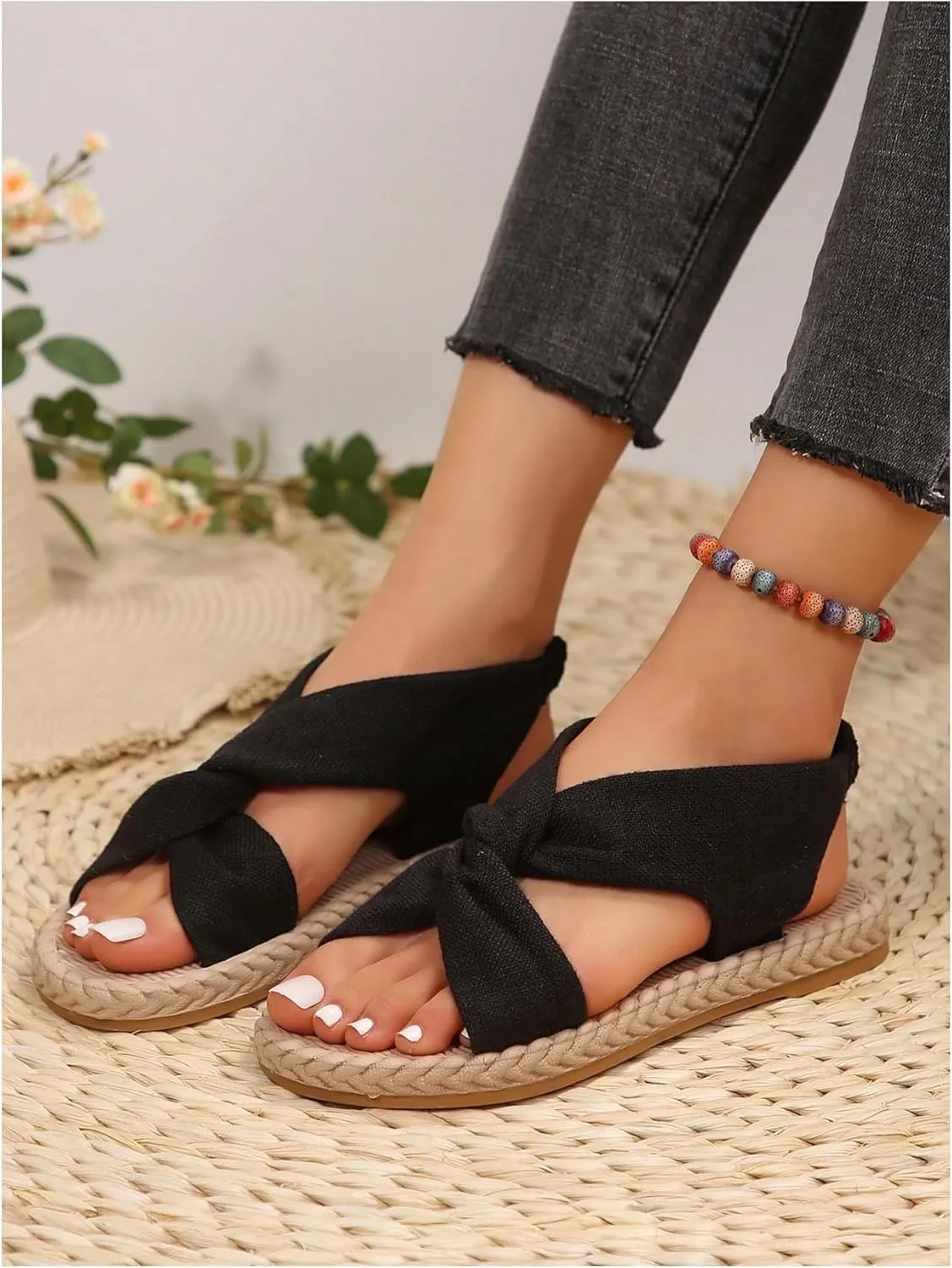 Verdusa Women's Open Toe Elastic Ankle Strap Flat Sandals Summer Shoes