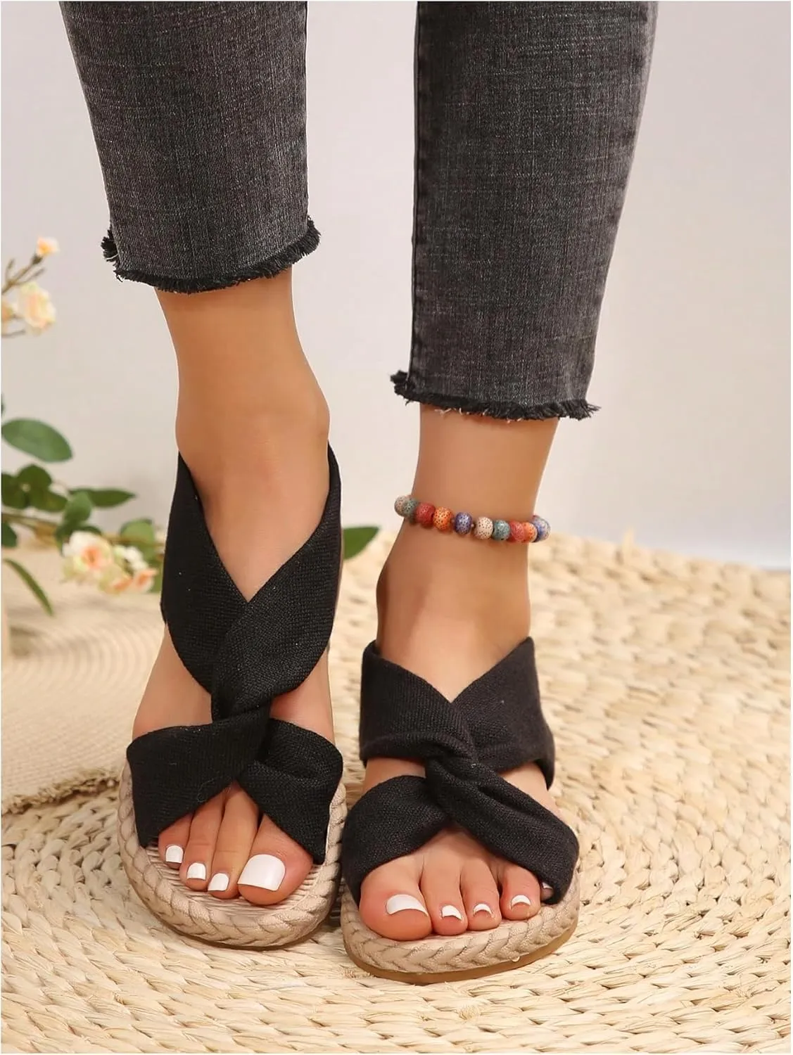 Verdusa Women's Open Toe Elastic Ankle Strap Flat Sandals Summer Shoes