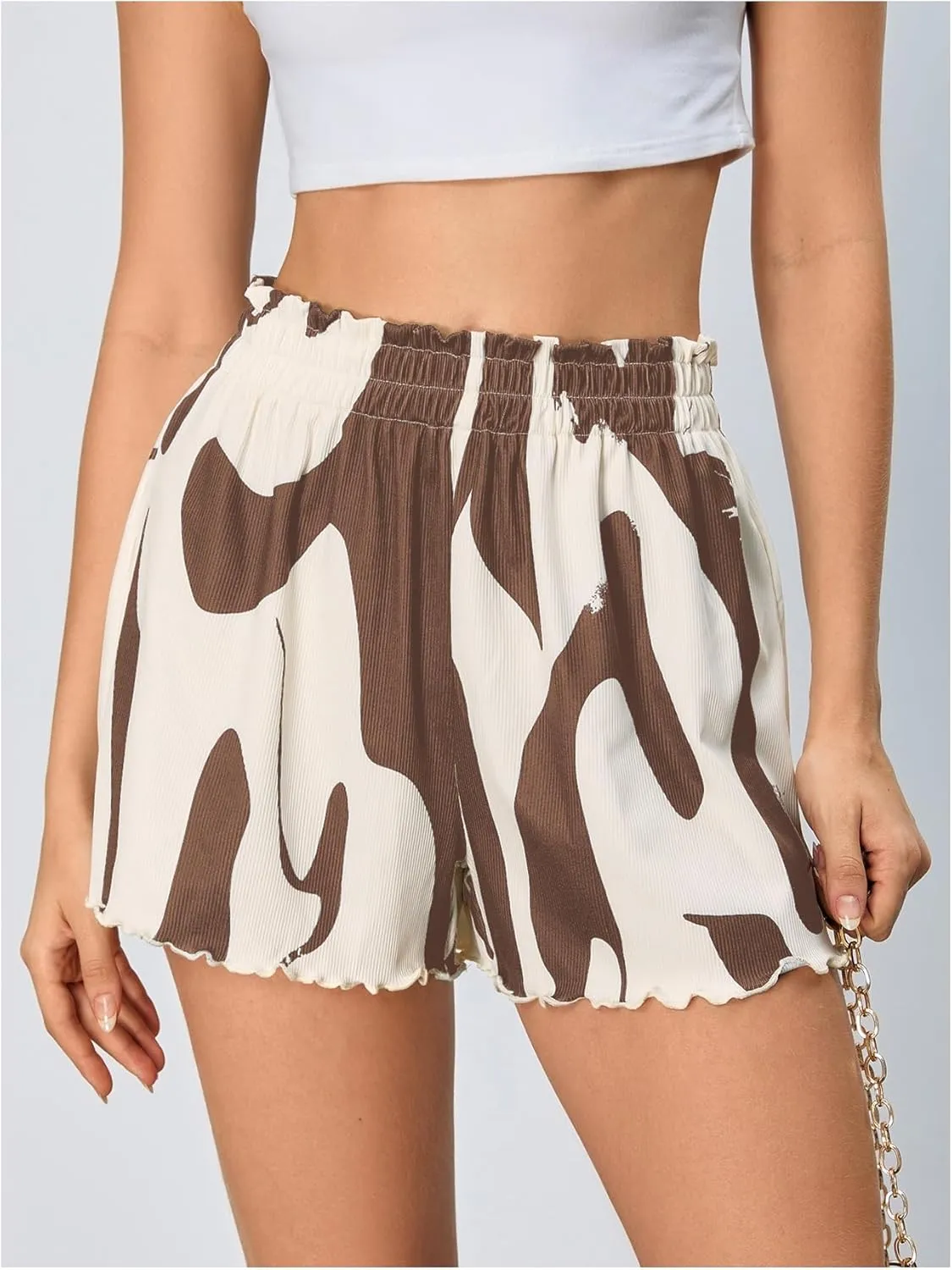 Verdusa Women's Summer Shorts Comfy Ribbed Elastic Waist Short Colorblock Pull On Short