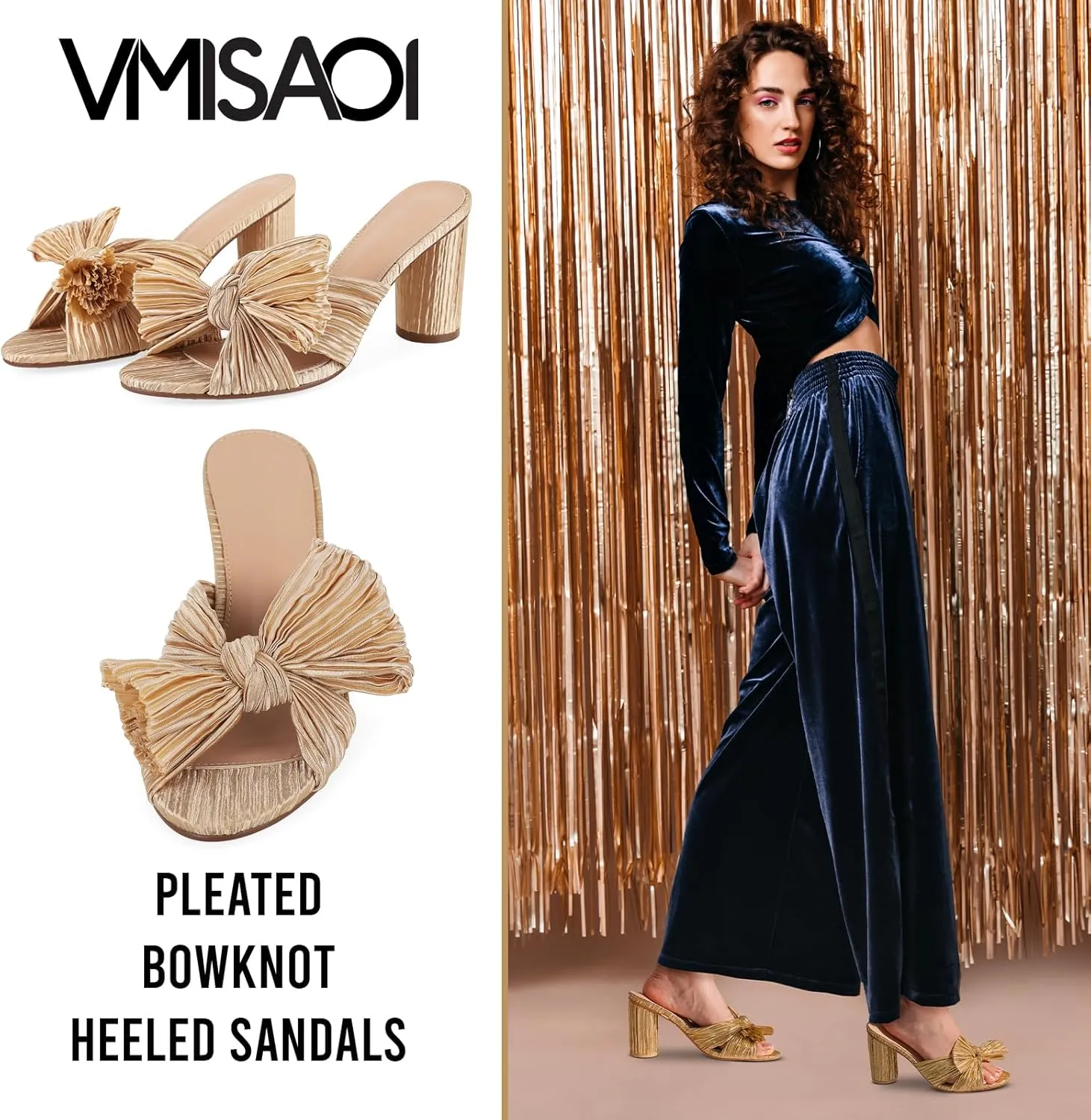 VIMISAOI Womens Bow Heels High Block Chunky Slide Sandals Open Toe Ankle Strap Wedding Dress Pumps Shoes