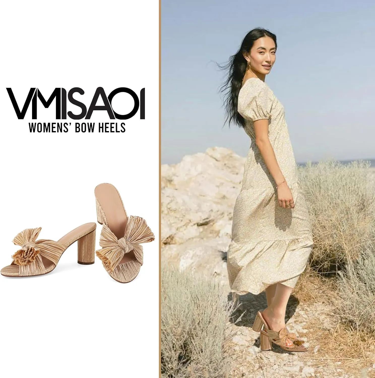 VIMISAOI Womens Bow Heels High Block Chunky Slide Sandals Open Toe Ankle Strap Wedding Dress Pumps Shoes