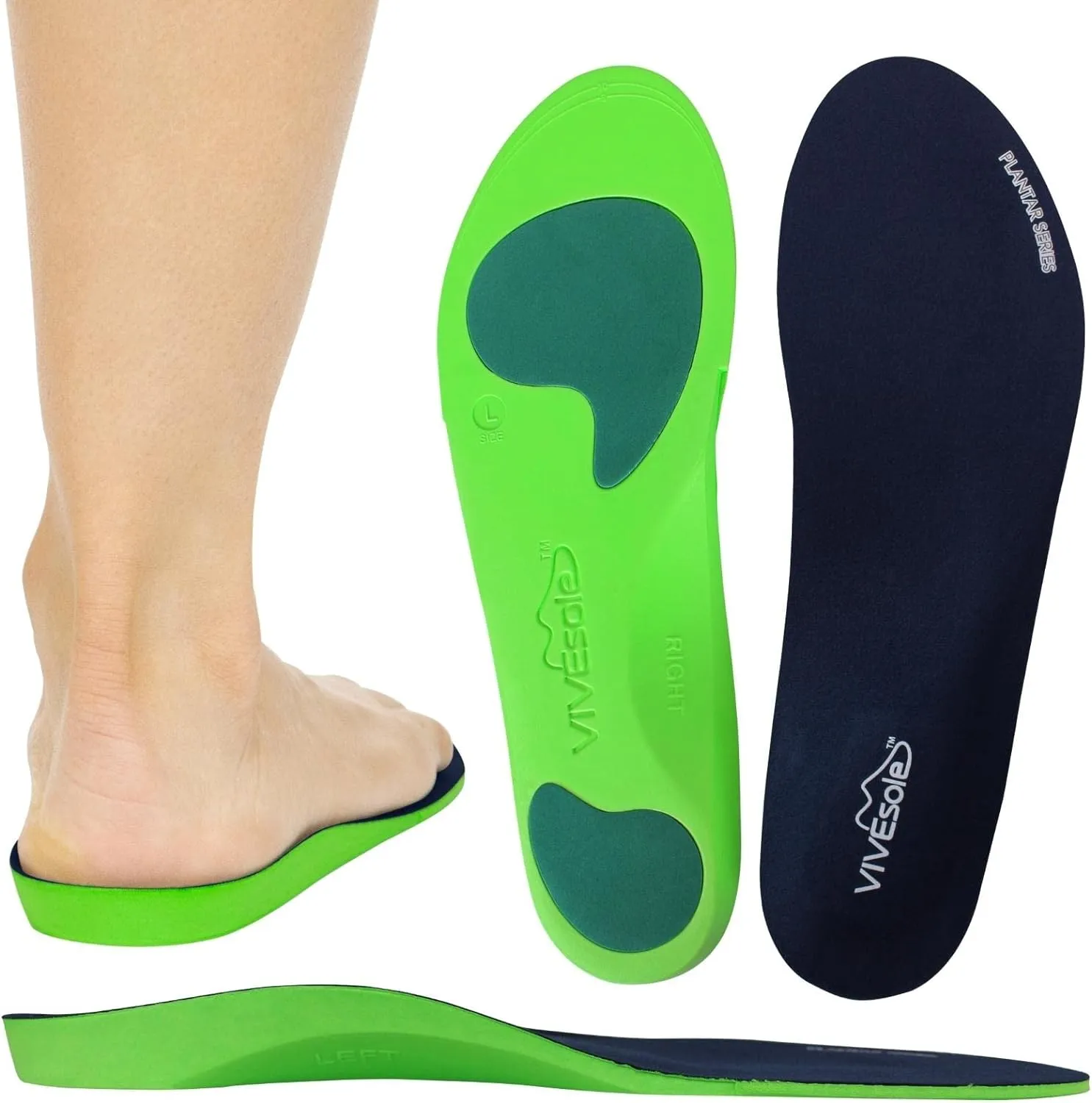 ViveSole Plantar Fasciitis Inserts for Men & Women - Shoe Insoles for Arch Support, Flat Feet, Pain Relief - Firm Foam OrthoticSoles for Work, Running - Fit Boots and Sneakers