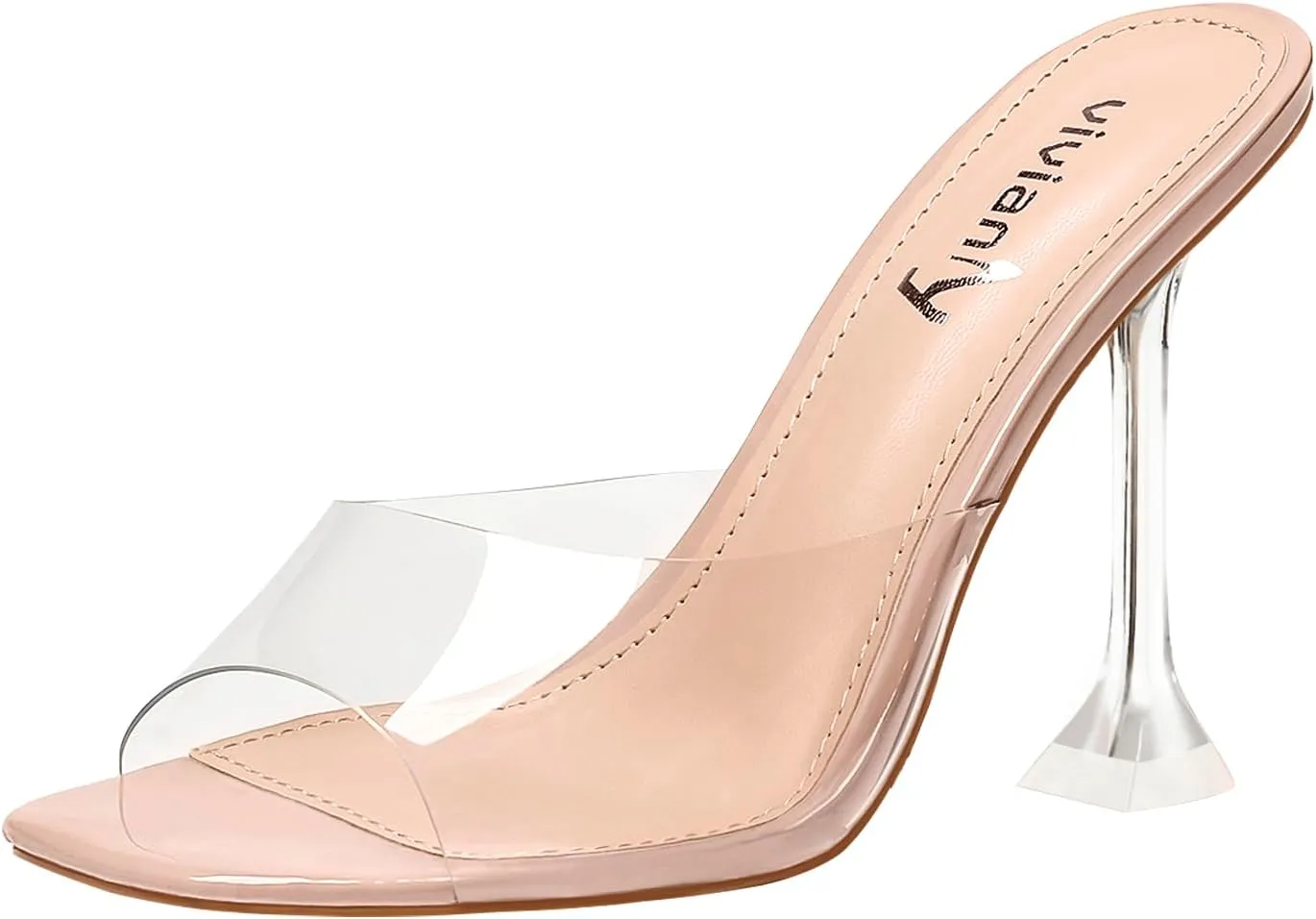 vivianly Womens Clear Heels Sandals Transparent Stiletto Heel Slippers Backless Peep Toe Slip on Heeled Mules