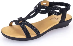 VJH confort Women’s Flat Sandals,Comfort Elastic Strap Rhinestone Open Toe Slip-On Casual Walking Sandals