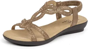 VJH confort Women’s Flat Sandals,Comfort Elastic Strap Rhinestone Open Toe Slip-On Casual Walking Sandals