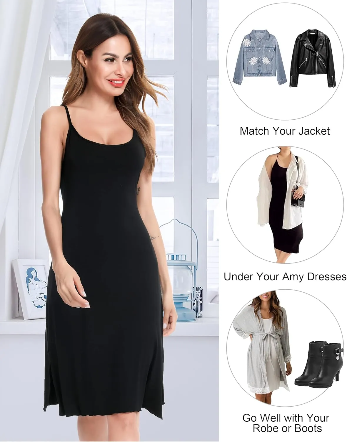 Vlazom Women Full Slips Sexy Soft Slip Dress for Under Dress Spaghetti Strap Cami Slip Chemises V Neck Negligee S-XXL