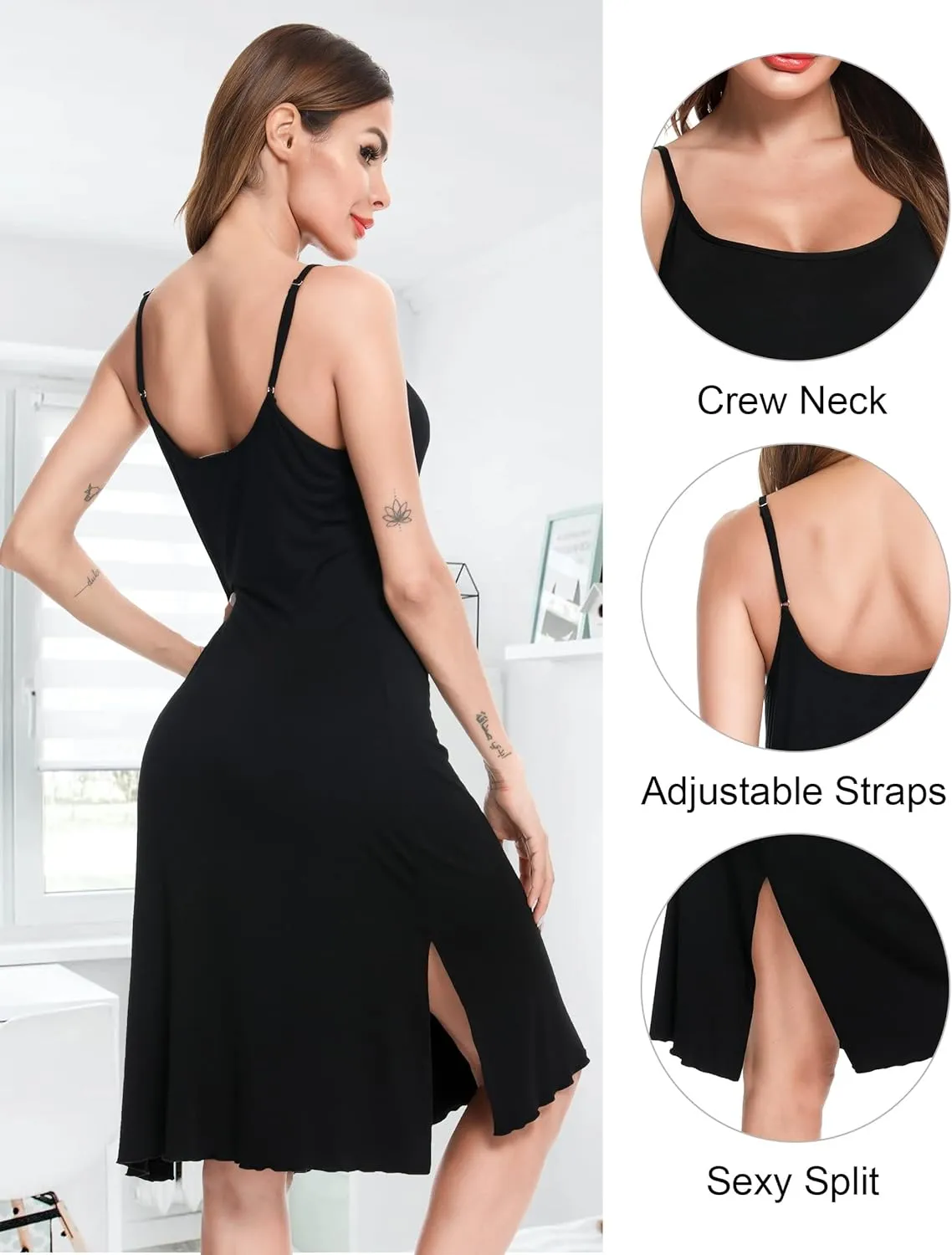 Vlazom Women Full Slips Sexy Soft Slip Dress for Under Dress Spaghetti Strap Cami Slip Chemises V Neck Negligee S-XXL