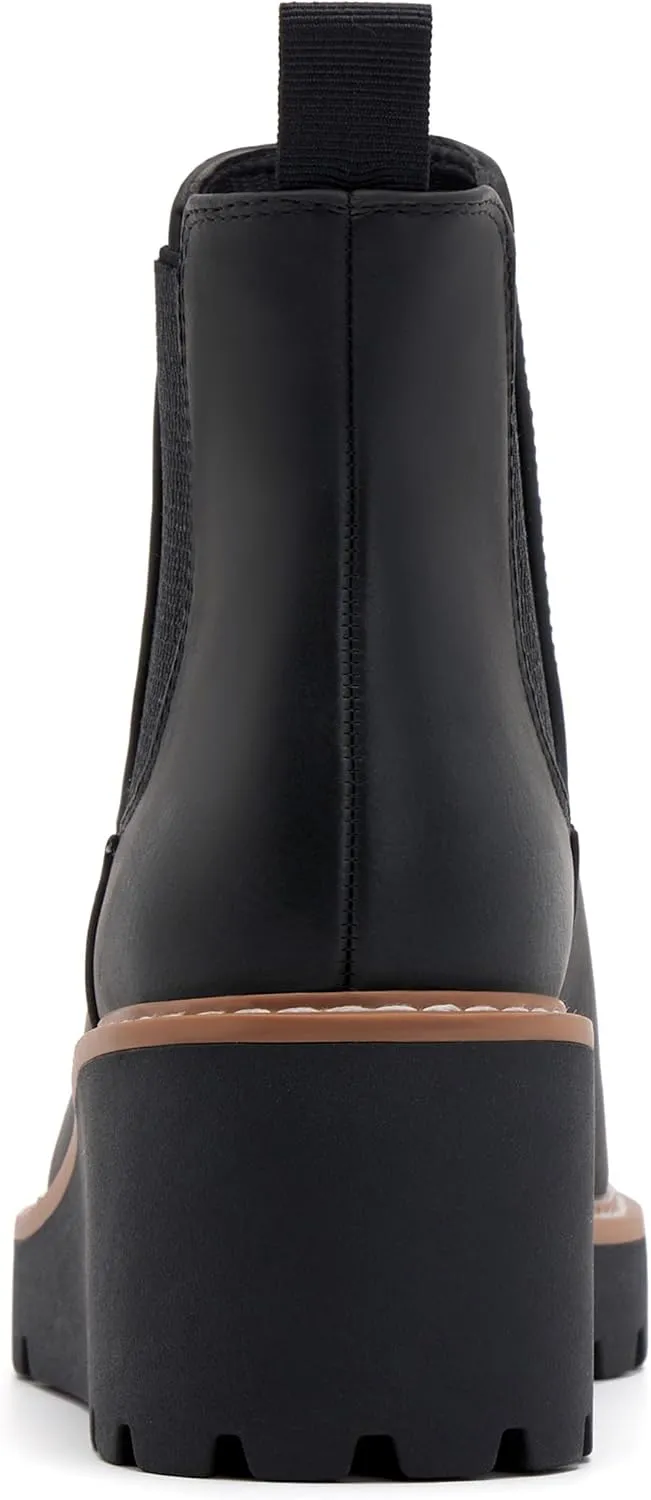 vodvob Women's Ankle Boots Wedge Heel Booties Elastic Chelsea Platform Slip On Lug Sole Wedge Boots