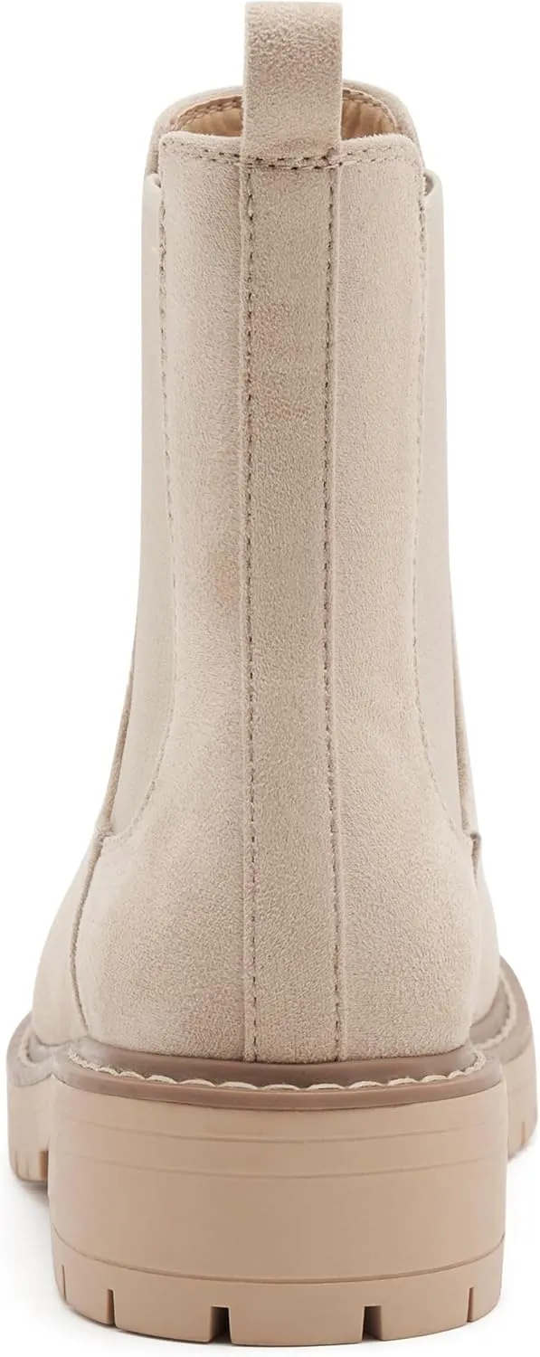 vodvob Women's Chelsea Boots Fashion Slip On Ankle Booties Casual Elastic Chunky Block Booties