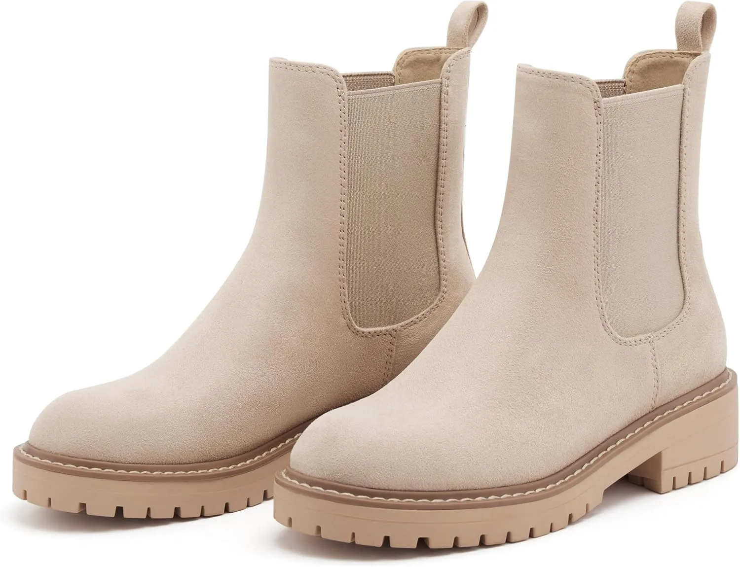 vodvob Women's Chelsea Boots Fashion Slip On Ankle Booties Casual Elastic Chunky Block Booties