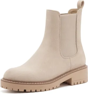 vodvob Women's Chelsea Boots Fashion Slip On Ankle Booties Casual Elastic Chunky Block Booties