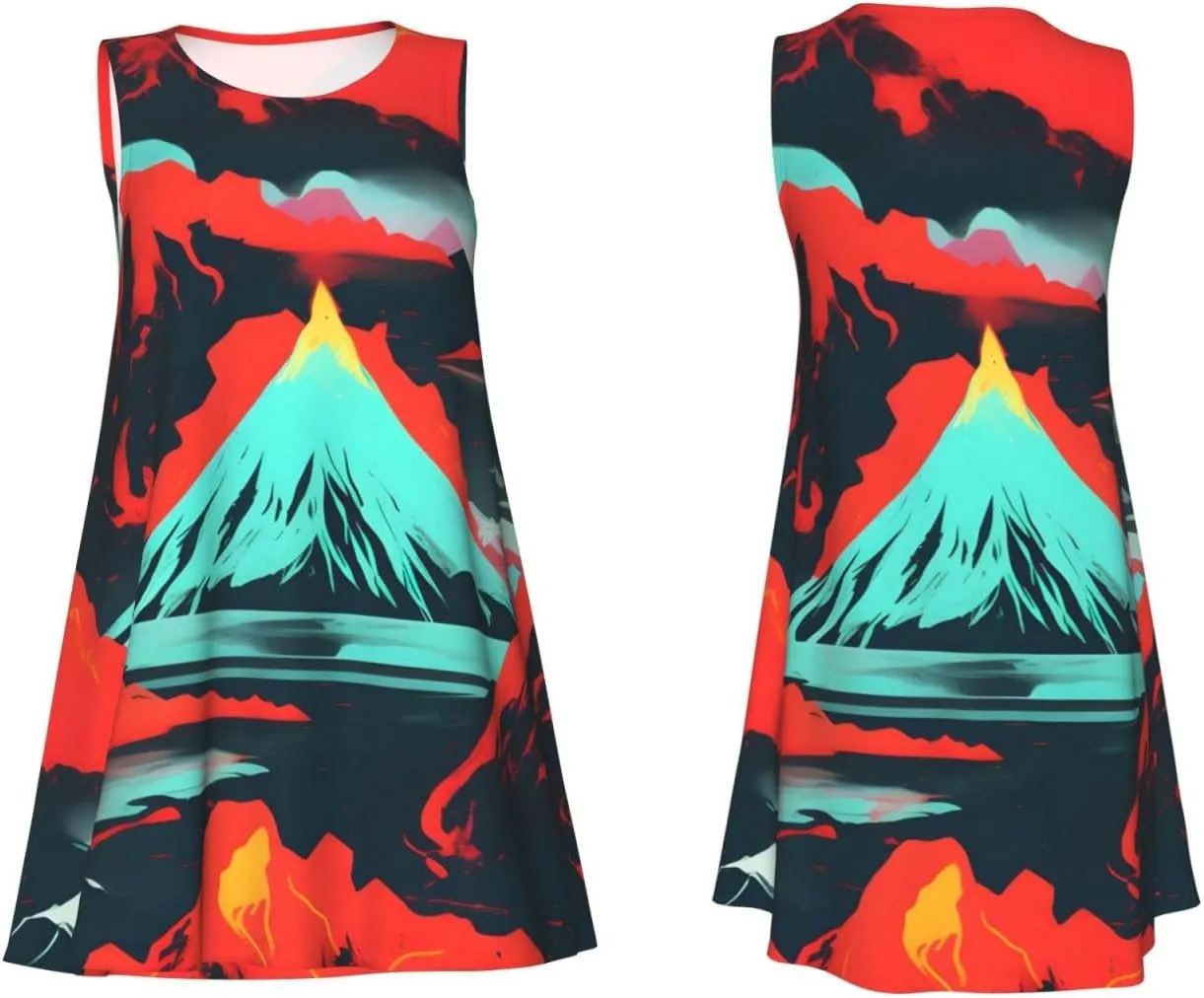 Volcano Bloom Print Women's Summer Dresses Beach Casual Sleeveless Floral Loose Sundress with Pocket