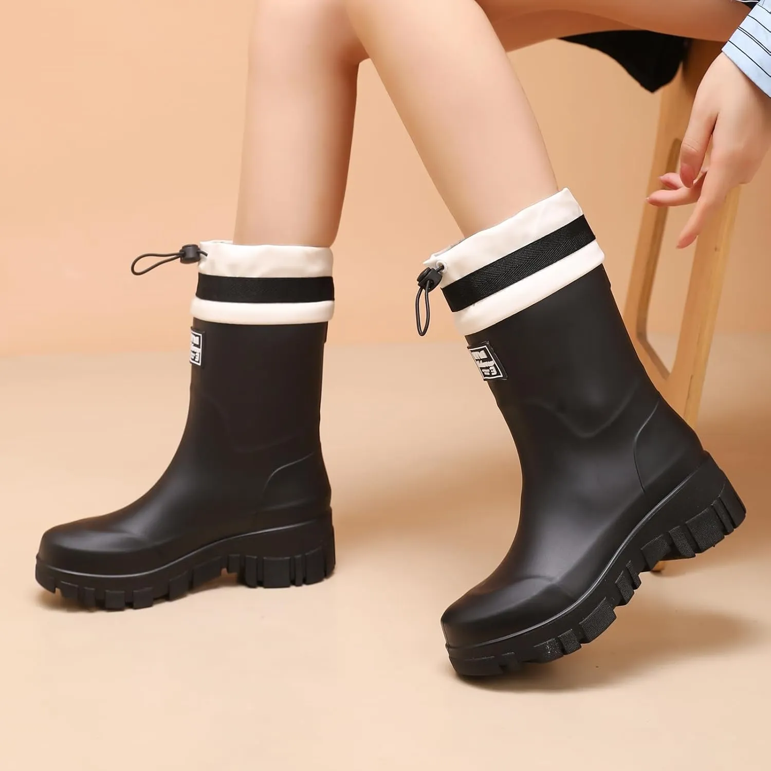 Waterproof Boots for Women Rain Boots Stylish Non Slip Rubber Boots Durable Garden Boots, Platform Mud Boots Fishing Boots for Outdoor Fashionable Booties
