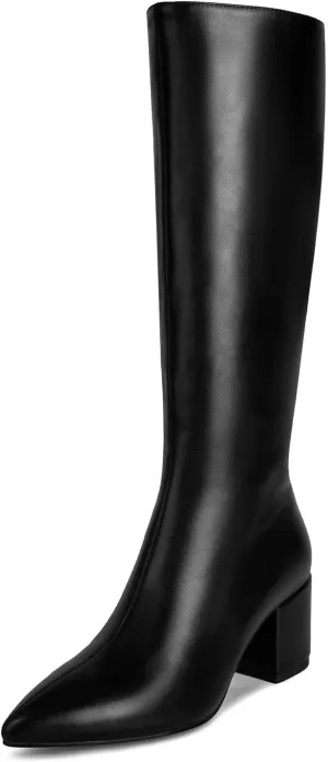 wetkiss Rhinestone/PU Low Chunky Pointed Toe Knee High Boots for Women with Full Bling Sparkly Crystals Booties for Wedding Party Date Dress