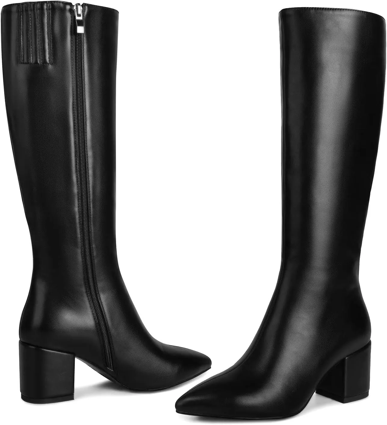 wetkiss Rhinestone/PU Low Chunky Pointed Toe Knee High Boots for Women with Full Bling Sparkly Crystals Booties for Wedding Party Date Dress