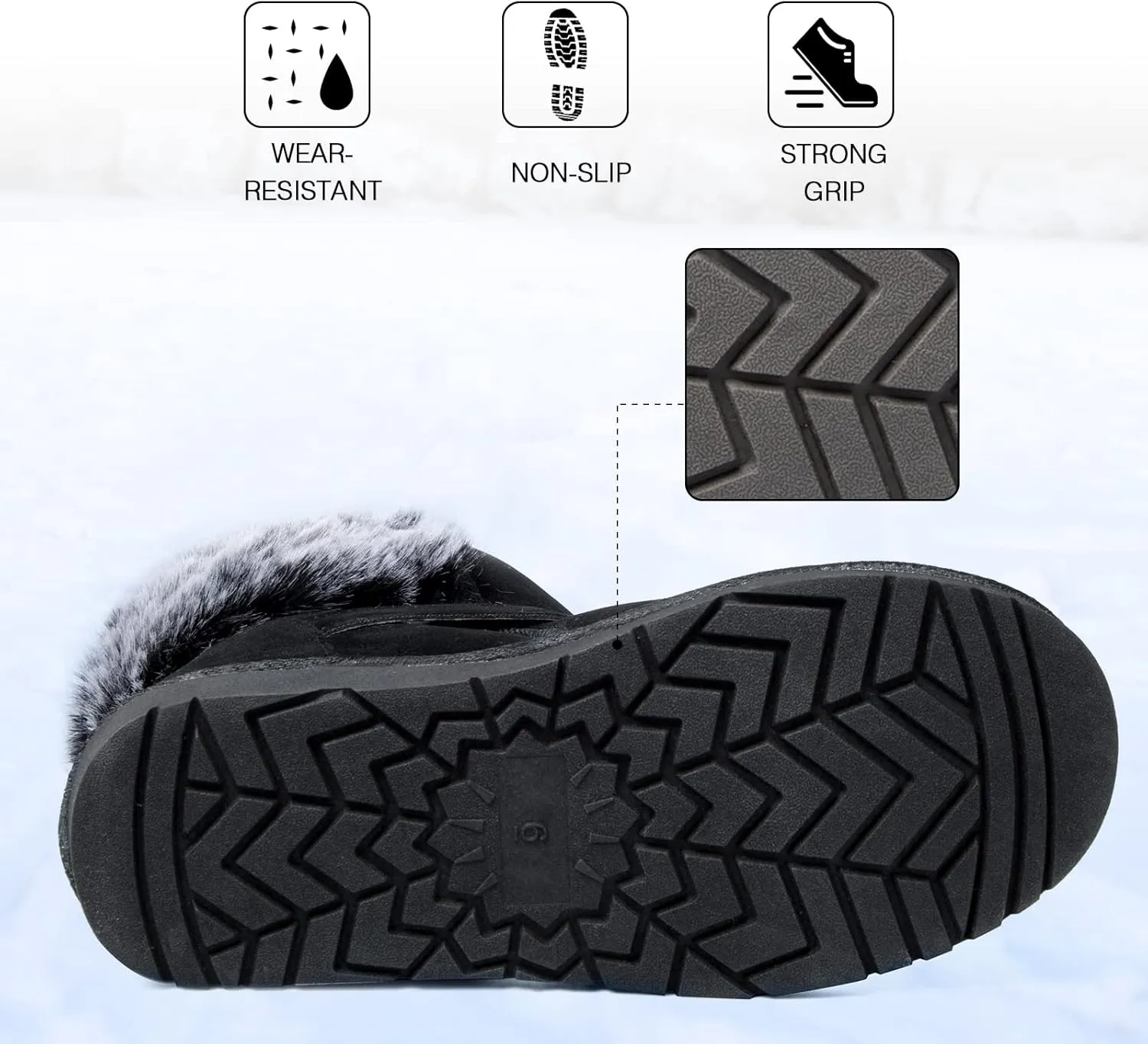 WFL Women Snow Boots Classic Mid-calf Fur Lining Fashion Winter Boots