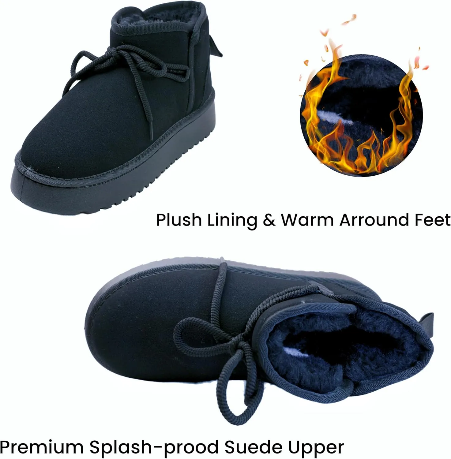 Winter Ankle Boots for Women - Water Resistant Leather Booties Non-Slip Platform Suede Mini Women's Boots - Perfect for Christmas Gifts