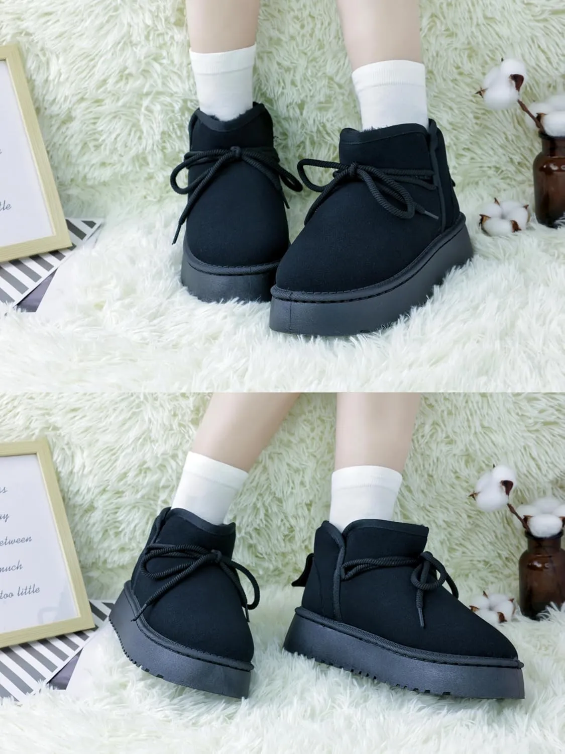 Winter Ankle Boots for Women - Water Resistant Leather Booties Non-Slip Platform Suede Mini Women's Boots - Perfect for Christmas Gifts