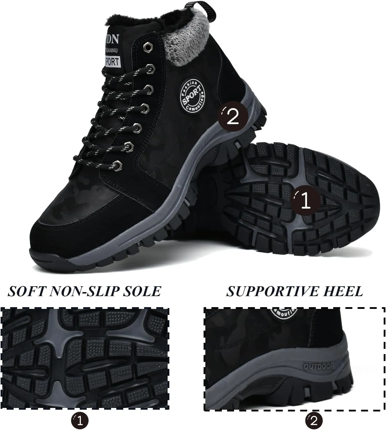 Winter Boots for Men Women Warm Lined Non Slip Hiking Boot Outdoor Waterproof Snow Boots