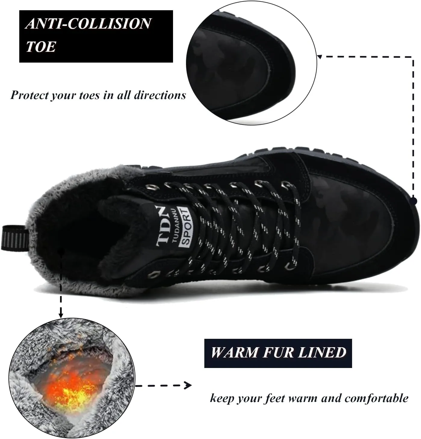 Winter Boots for Men Women Warm Lined Non Slip Hiking Boot Outdoor Waterproof Snow Boots