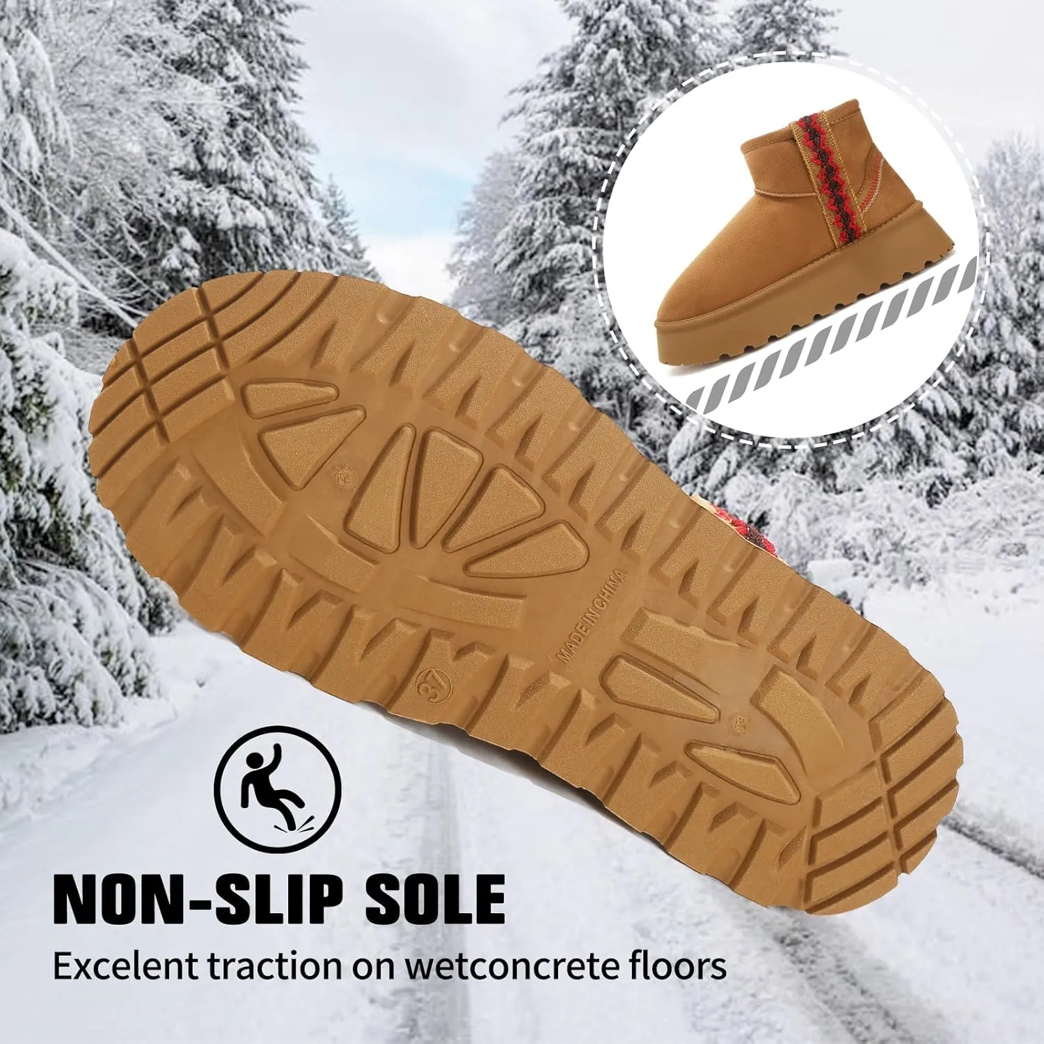 Winter Boots for Women, Lightweight Platform Boots Fashion Ankle Boots for Women,Classic Suede Fur Leather Snow Boots with Comfort Insole Waterproof Stylish Fall Boots