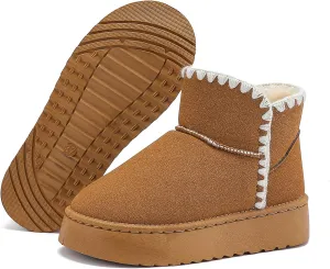 Winter Boots for Women, Lightweight Platform Boots Fashion Ankle Boots for Women,Classic Suede Fur Leather Snow Boots with Comfort Insole Waterproof Stylish Fall Boots