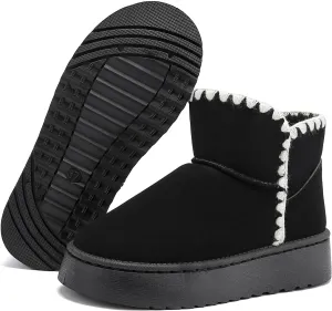 Winter Boots for Women, Lightweight Platform Boots Fashion Ankle Boots for Women,Classic Suede Fur Leather Snow Boots with Comfort Insole Waterproof Stylish Fall Boots