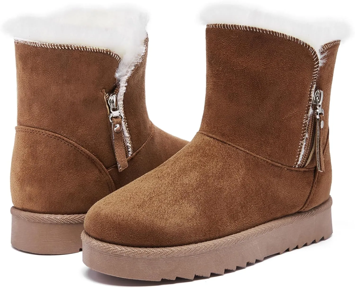 Winter Boots for Women Warm Ankle Boots Suede Faux Fur Lining Classic Zipper Anti-Slip Snow Booties Slippers Fashion Slip On Memory Foam Comfort Indoor & Outdoor Shoes