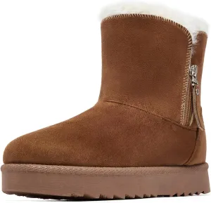 Winter Boots for Women Warm Ankle Boots Suede Faux Fur Lining Classic Zipper Anti-Slip Snow Booties Slippers Fashion Slip On Memory Foam Comfort Indoor & Outdoor Shoes