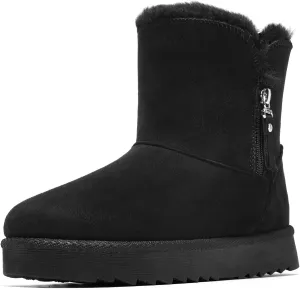 Winter Boots for Women Warm Ankle Boots Suede Faux Fur Lining Classic Zipper Anti-Slip Snow Booties Slippers Fashion Slip On Memory Foam Comfort Indoor & Outdoor Shoes