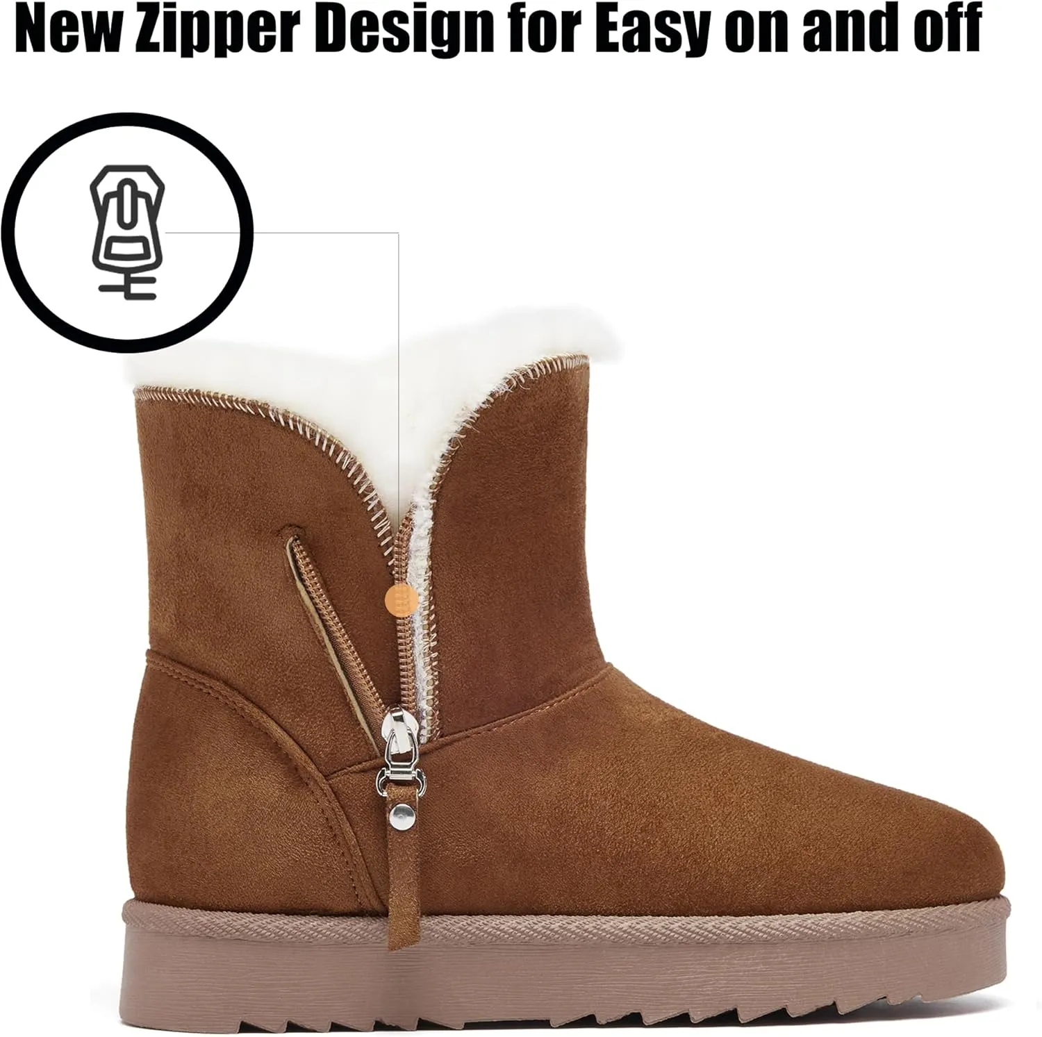 Winter Boots for Women Warm Ankle Boots Suede Faux Fur Lining Classic Zipper Anti-Slip Snow Booties Slippers Fashion Slip On Memory Foam Comfort Indoor & Outdoor Shoes