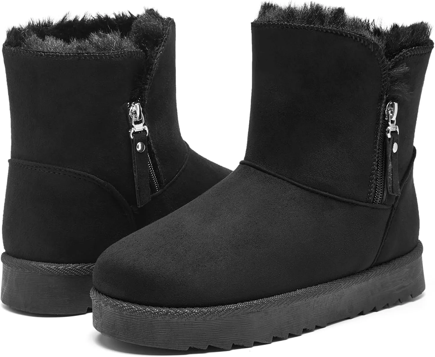 Winter Boots for Women Warm Ankle Boots Suede Faux Fur Lining Classic Zipper Anti-Slip Snow Booties Slippers Fashion Slip On Memory Foam Comfort Indoor & Outdoor Shoes