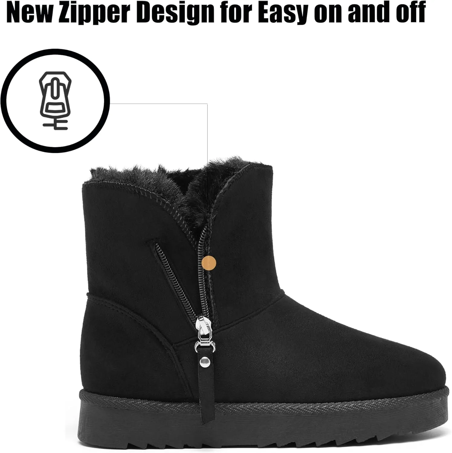 Winter Boots for Women Warm Ankle Boots Suede Faux Fur Lining Classic Zipper Anti-Slip Snow Booties Slippers Fashion Slip On Memory Foam Comfort Indoor & Outdoor Shoes