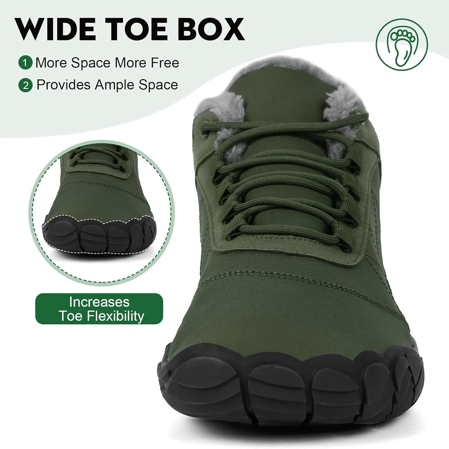 Winter Footwear Barefoot Shoes Women Men Zero Drop Barefoot Hiking Boots Slip On Warm Waterproof Snow Boot Minimalist Wide Toe Ankle Booties Five Finger Hike Shoes Outdoor