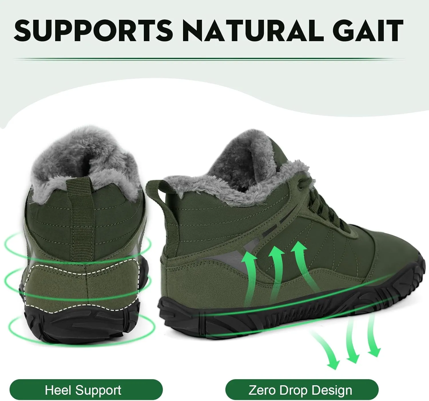 Winter Footwear Barefoot Shoes Women Men Zero Drop Barefoot Hiking Boots Slip On Warm Waterproof Snow Boot Minimalist Wide Toe Ankle Booties Five Finger Hike Shoes Outdoor