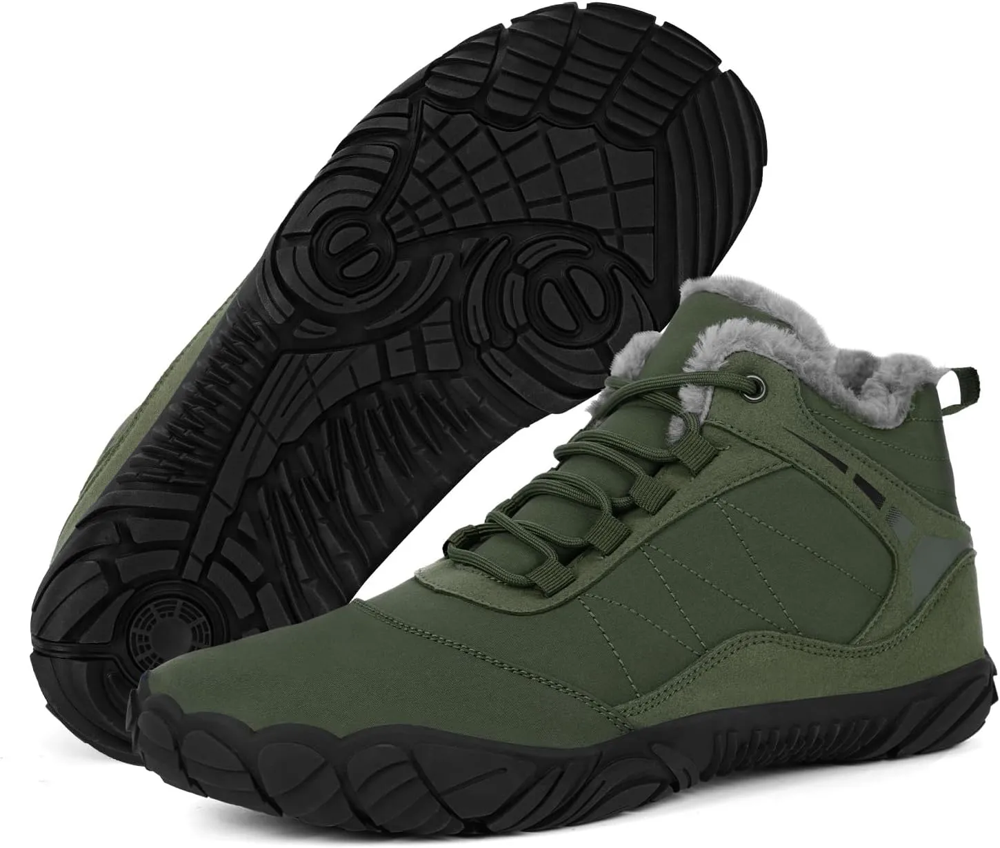 Winter Footwear Barefoot Shoes Women Men Zero Drop Barefoot Hiking Boots Slip On Warm Waterproof Snow Boot Minimalist Wide Toe Ankle Booties Five Finger Hike Shoes Outdoor