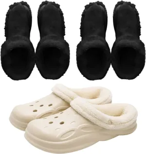 Winter Replacement Fur Insoles, Warm Insoles 2 Pairs, Unisex Home Slippers Insert Warm Insoles, Removable and Washable Fur c Insoles for Shoes, Boots, Slippers. (Black, 8.5-9)