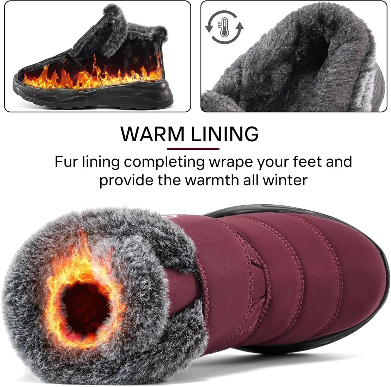 Winter Snow Boots for Women Waterproof: Fur Lined Warm Womens Boots Anti Slip Hook Loop Comfortable Booties Outdoor